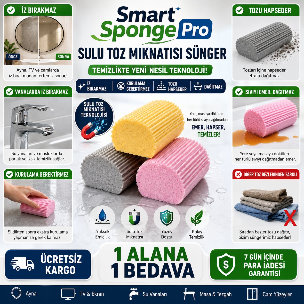 Smart Sponge Pro Toz Mıknatısı Sünger