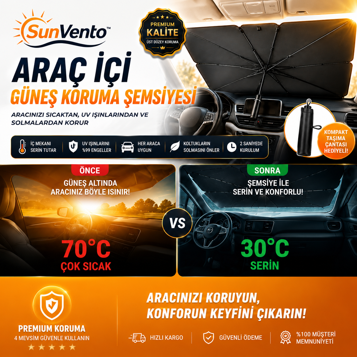 SunVento™ Araç Oto Güneşlik Katlanabilir Şemsiye