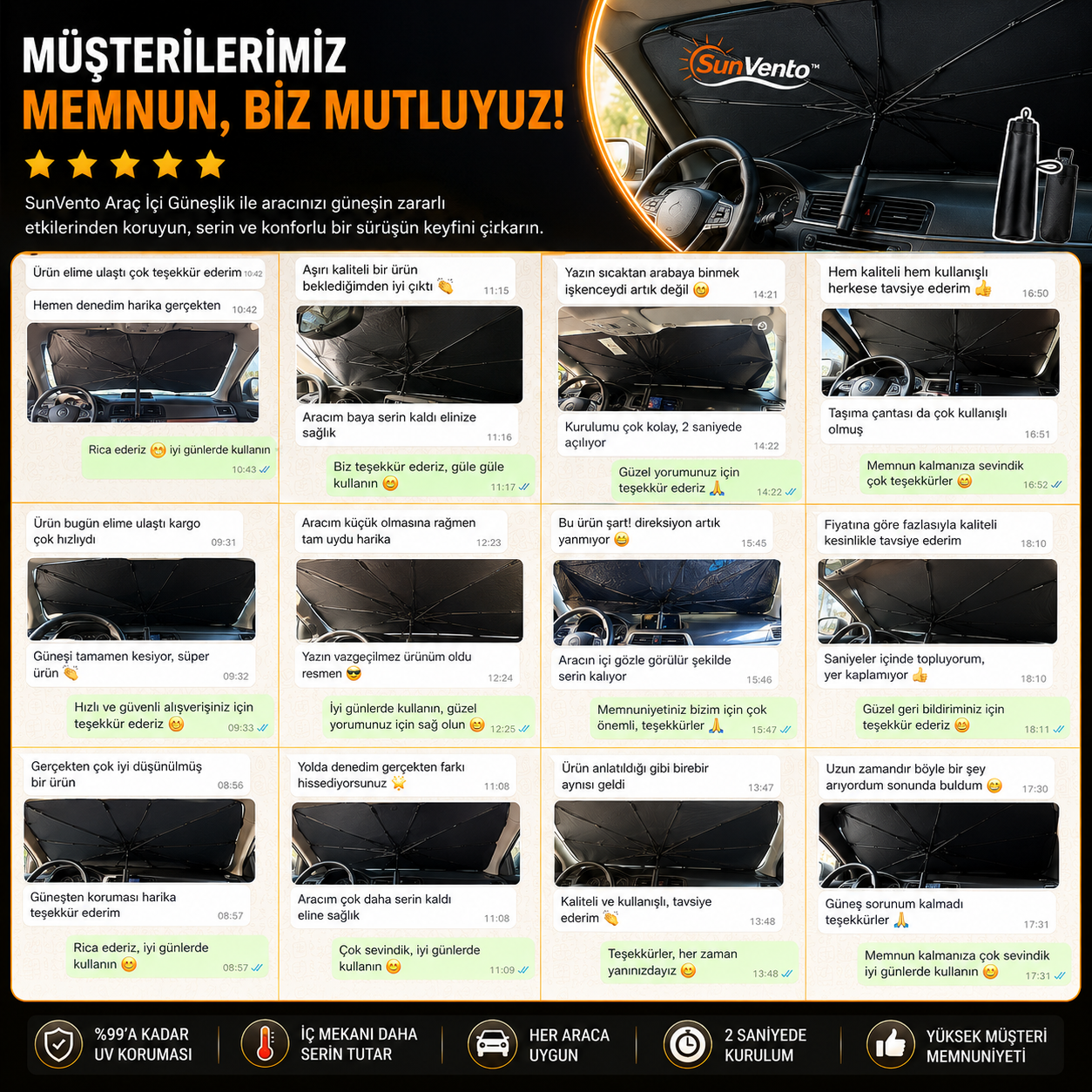 SunVento™ Araç Oto Güneşlik Katlanabilir Şemsiye